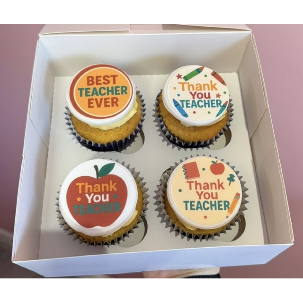 Teacher Thank you Cupcakes Design 2 Vanilla Cupcakes
